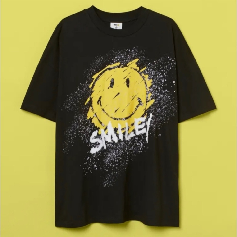 NWT Smiley X H&M long oversized tee soft cotton jersey black women Plus 3X